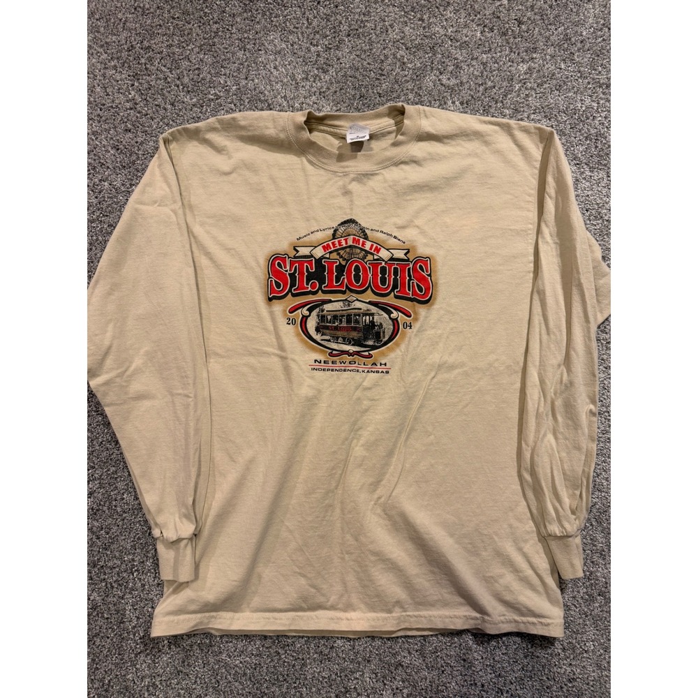 VTG Meet Me in St Louis 2004 T Shirt Mens XL Tan Long Sleeve Independence Kansas